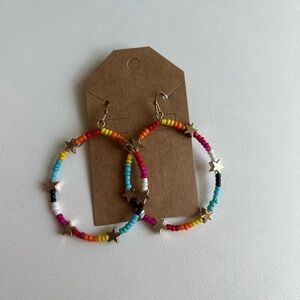 Colorful Beaded Hoop Earrings with Star Accents